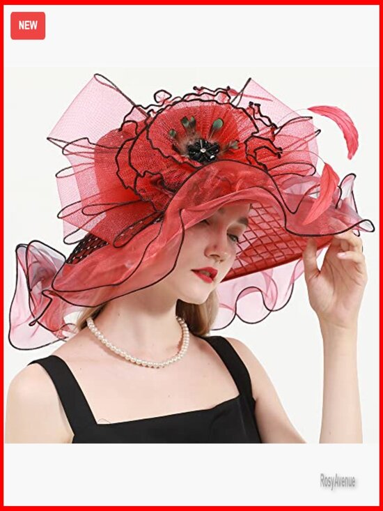 Wide Brim Organza Derby Fascinator Hat with Detachable Flower Clip main image 6